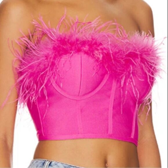 NWT Superdown Ramona Bustier Top Pink Feathers XS Revolve - Picture 9 of 11